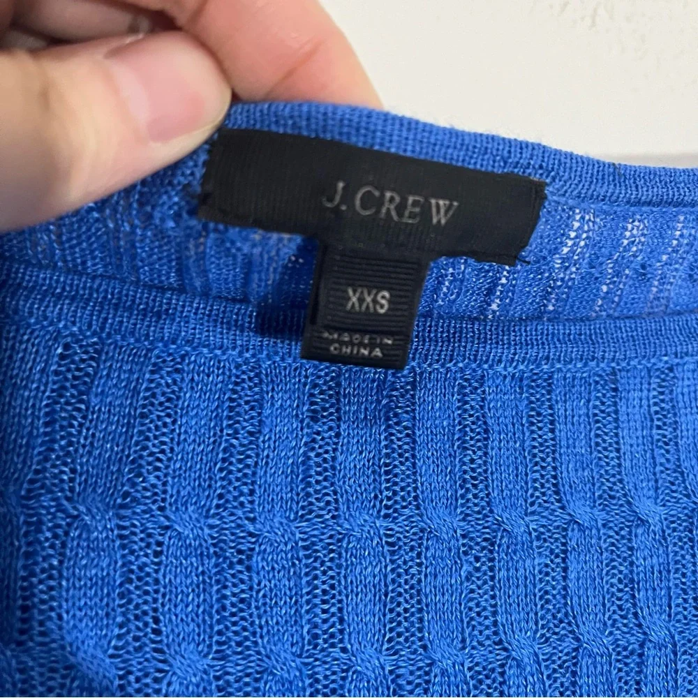 J. Crew 100% Linen Cable Open Knit Sweater XXS Royal Blue Lightweight Preppy